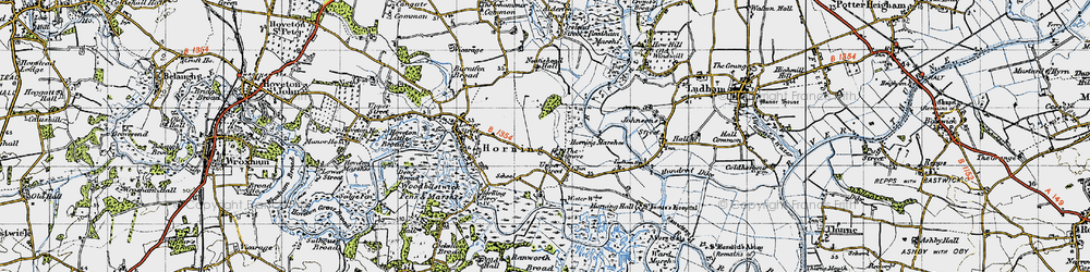 Old map of Bure Marshes in 1945