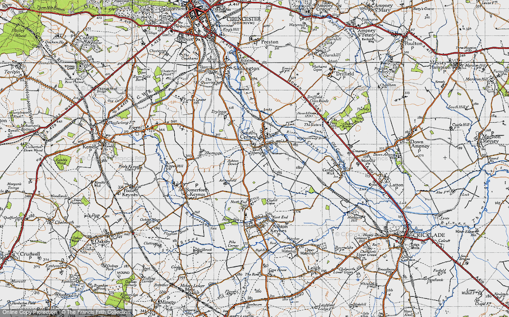 Old Map of Historic Map covering Cotswold Water Park in 1947