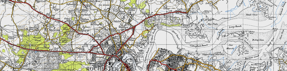 Old map of Upper Upnor in 1946