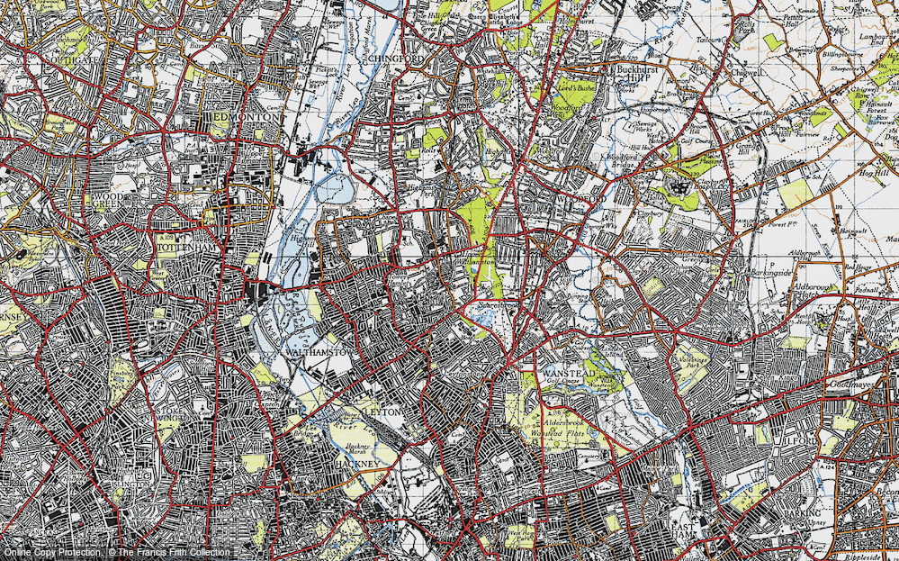 Old Map of Historic Map covering Whipps Cross Hospl in 1946