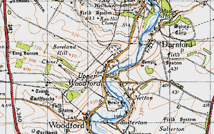 Old map of Upper Woodford in 1940