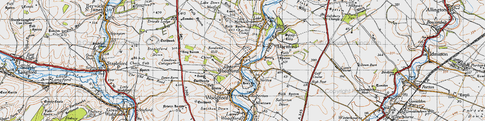 Old map of Upper Woodford in 1940