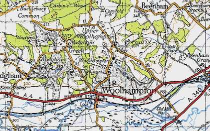 Old map of Upper Woolhampton in 1945