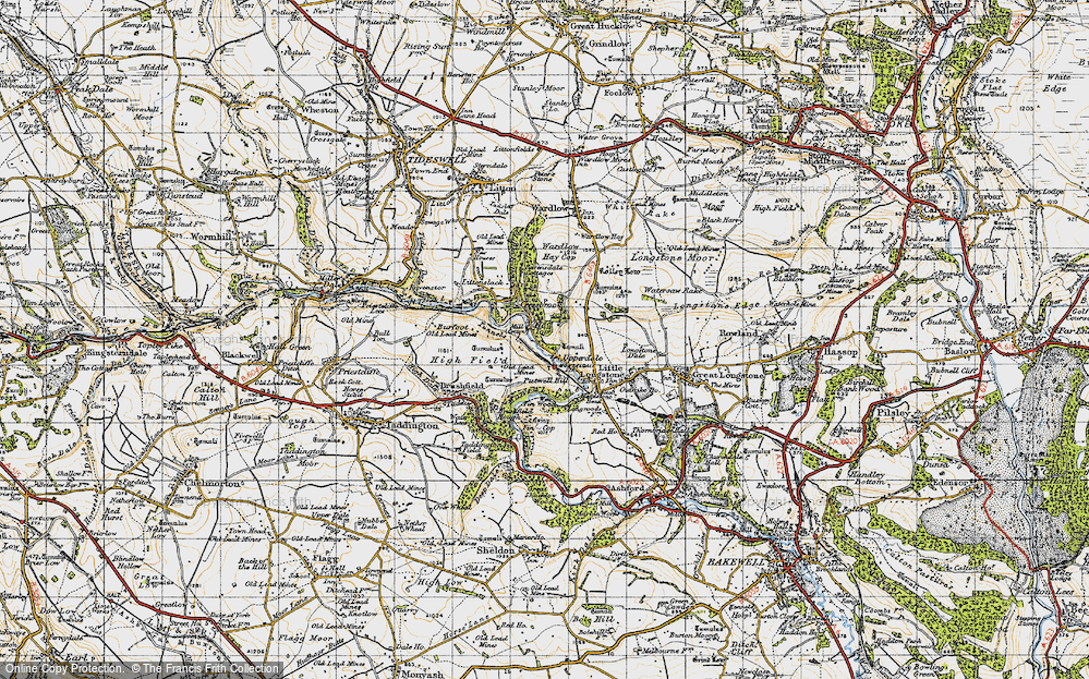 Old Map of Historic Map covering Monsal Dale in 1947