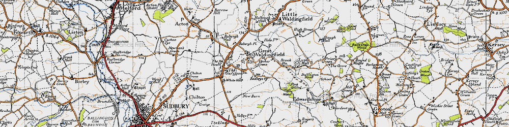 Old map of Badleys in 1946