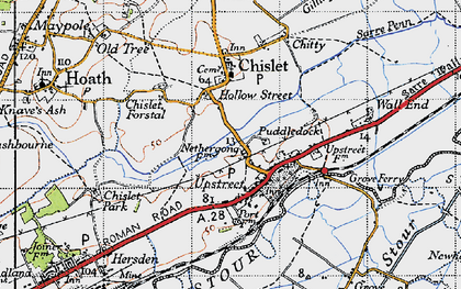 Old map of Upstreet in 1947
