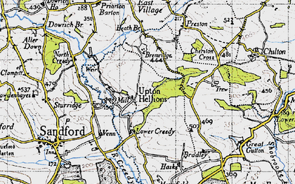 Old map of Upton Hellions in 1946