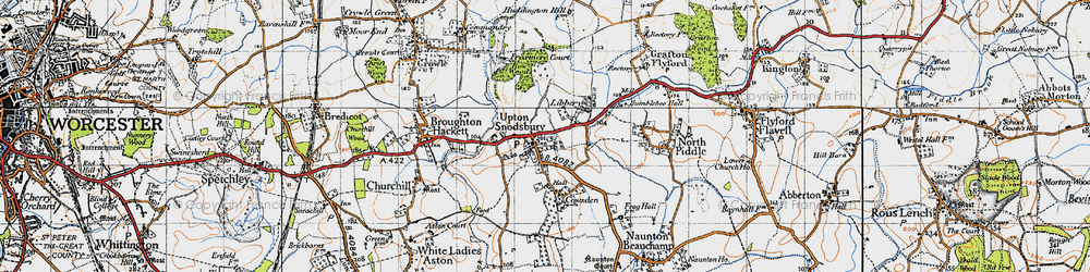 Old map of Upton Snodsbury in 1947