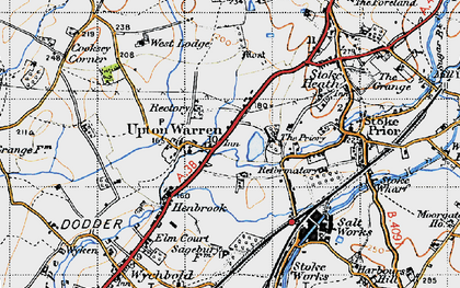 Old map of Upton Warren in 1947