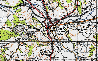Old map of Usk in 1946