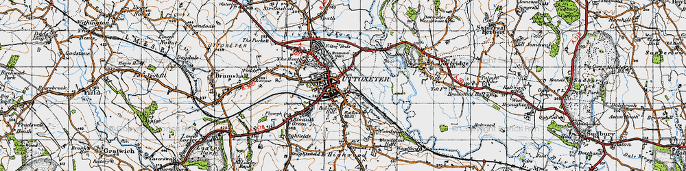 Old map of Uttoxeter in 1946