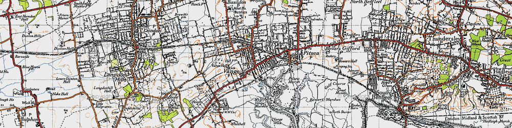 Old map of Vange in 1945