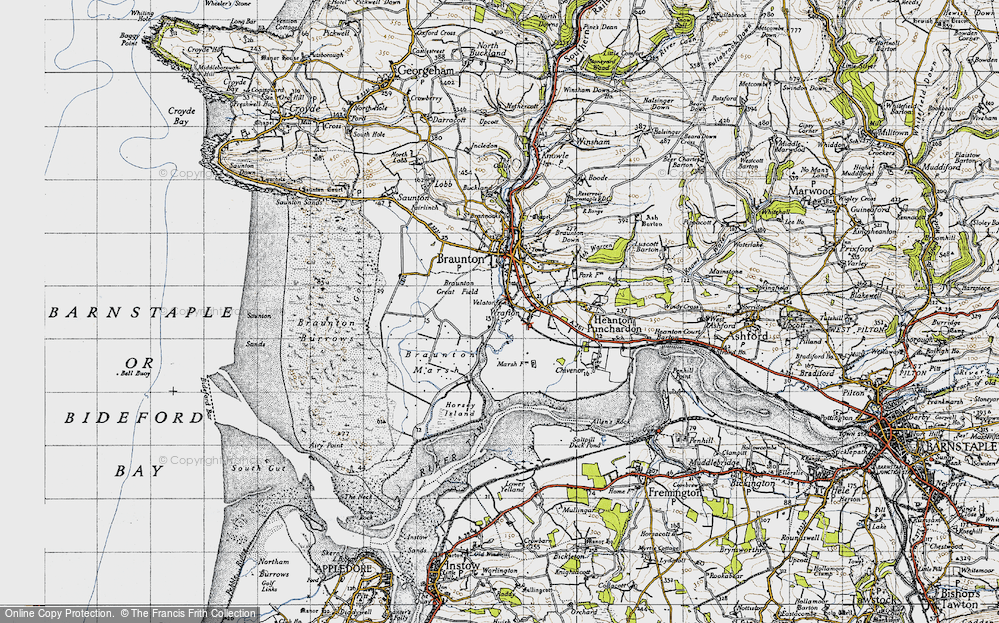Old Map of Historic Map covering Braunton Great Field in 1946