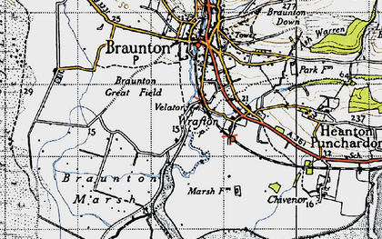 Old map of Braunton Marsh in 1946