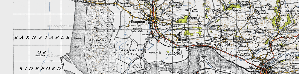 Old map of Braunton Marsh in 1946