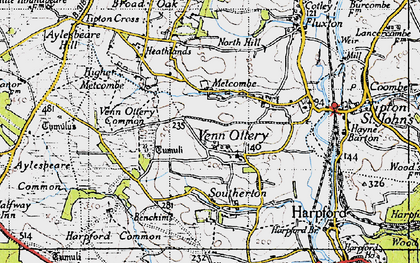 Old map of Venn Ottery in 1946