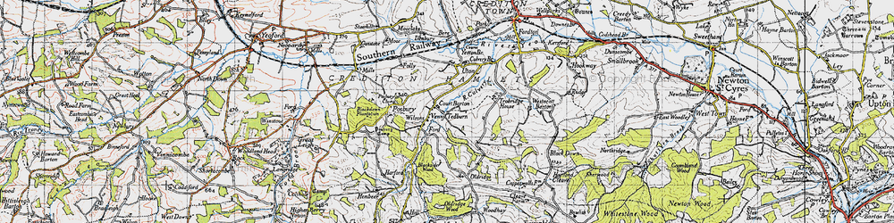 Old map of Venny Tedburn in 1946