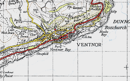 Old map of Ventnor in 1945