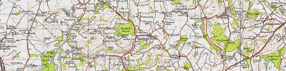Old map of Vernham Bank in 1945