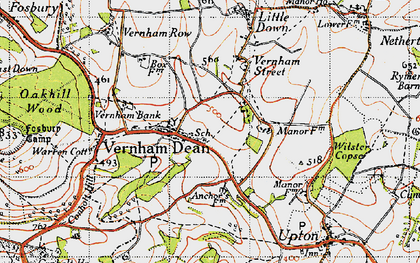 Old map of Vernham Dean in 1945