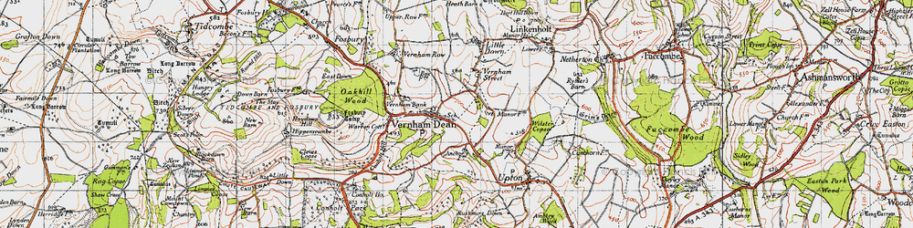 Old map of Vernham Dean in 1945