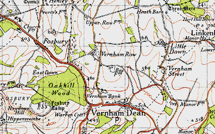 Old map of Vernham Row in 1945