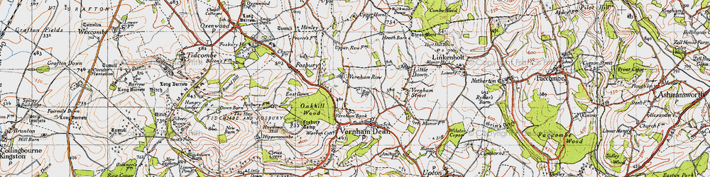 Old map of Vernham Row in 1945