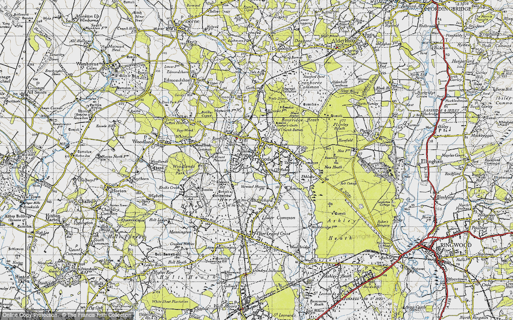 Old Map of Historic Map covering Boveridge Heath in 1940