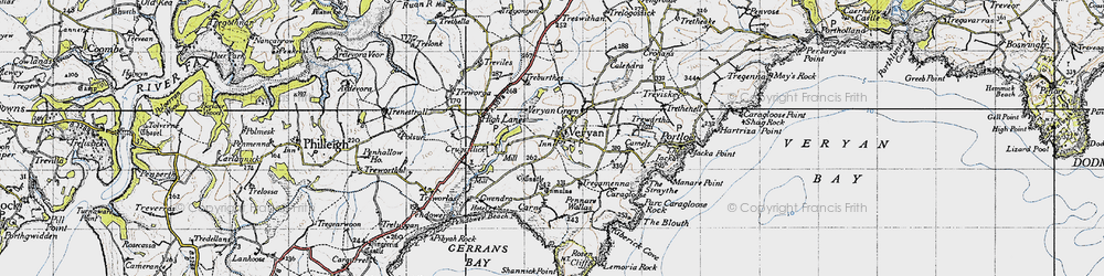 Old map of Veryan in 1946