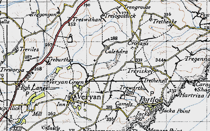 Old map of Veryan Green in 1946