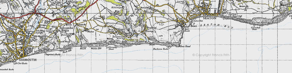 Old map of Branscombe Mouth in 1946