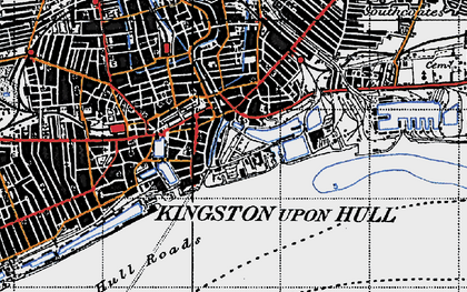 Old map of Hull Roads in 1947