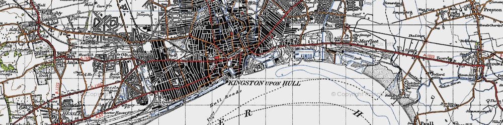 Old map of Hull Roads in 1947