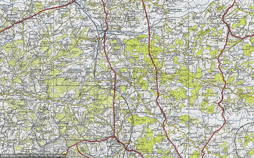 Old Map of Historic Map covering Battle Wood in 1940