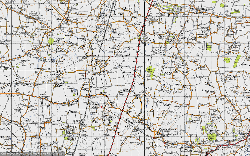 Old Map of Historic Map covering Wacton Common in 1946