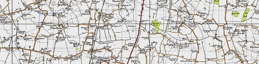 Old map of Wacton Common in 1946