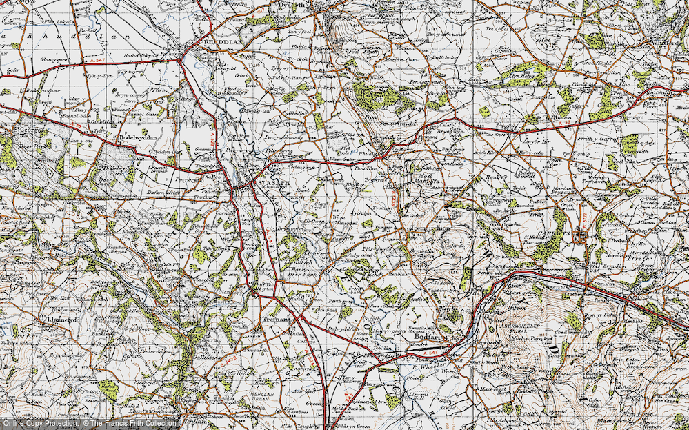 Old Map of Historic Map covering Wern Ddu in 1947