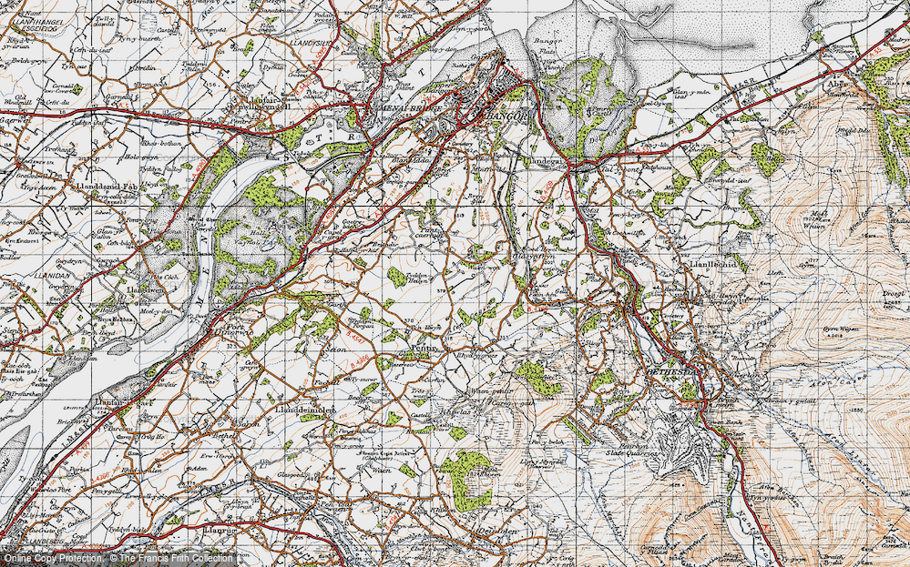 Old Map of Historic Map covering Afon Cegin in 1947