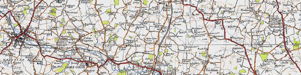 Old map of Wakes Colne Green in 1945