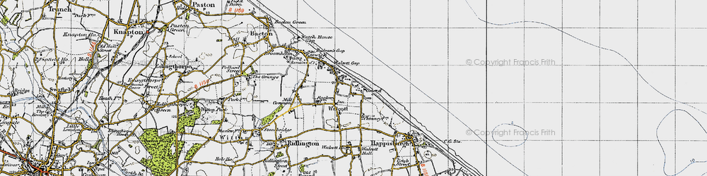 Old map of Walcott in 1945