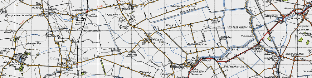 Old map of Billinghay Fen in 1946