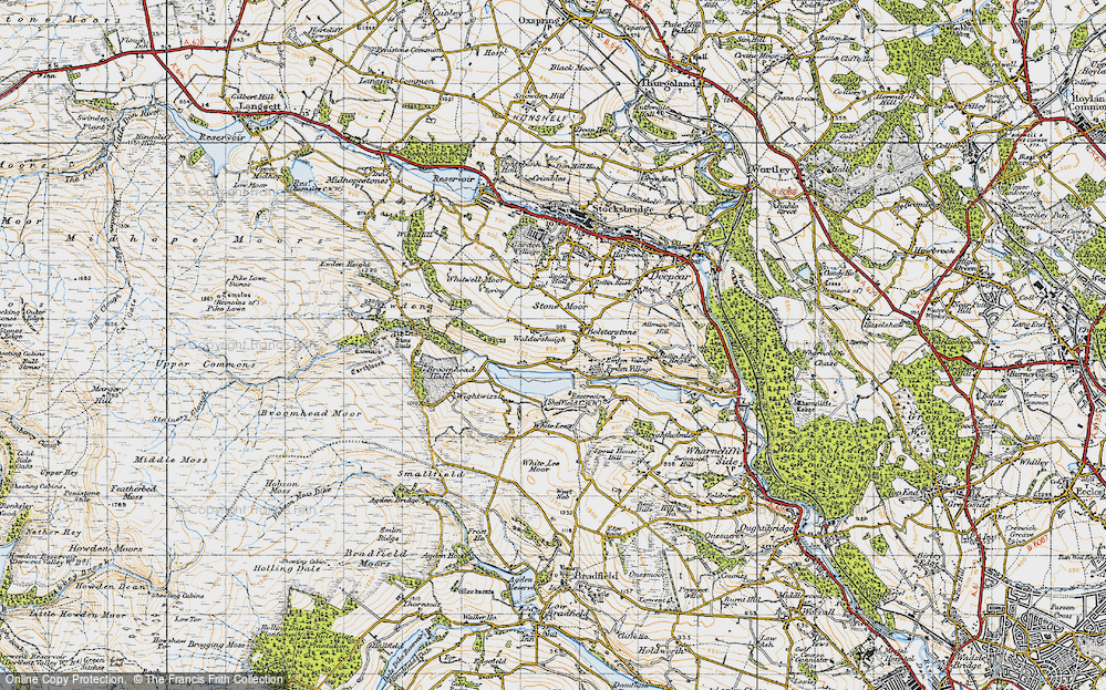 Old Map of Historic Map covering Broomhead Reservoir in 1947