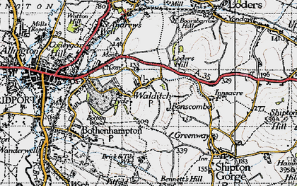 Old map of Walditch in 1945