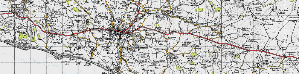 Old map of Walditch in 1945