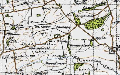Old map of Belsay Dene Ho in 1947