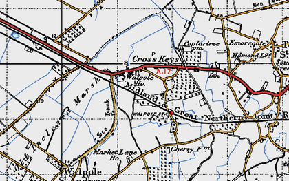 Old map of Walpole Cross Keys in 1946