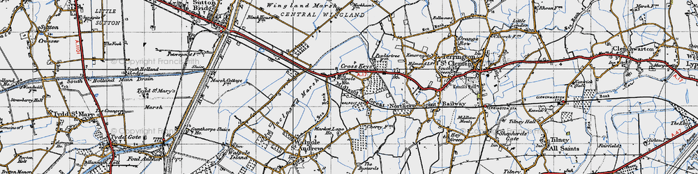 Old map of Walpole Cross Keys in 1946