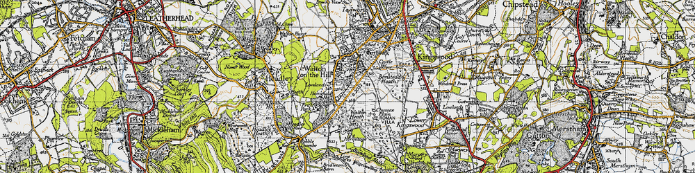 Old map of Walton on the Hill in 1945