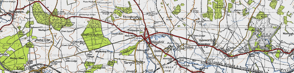 Old map of Wansford in 1946