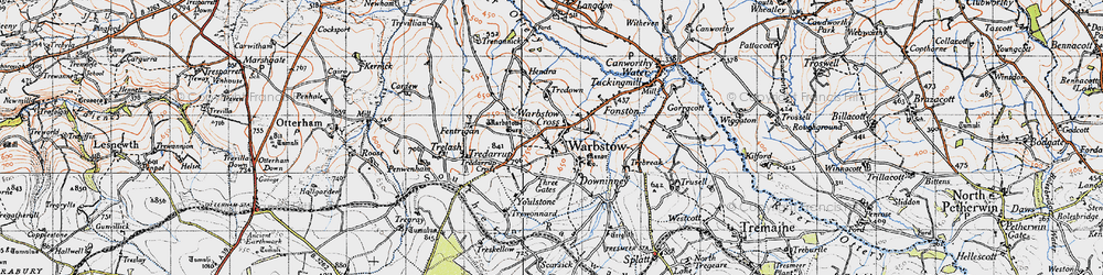 Old map of Warbstow in 1946